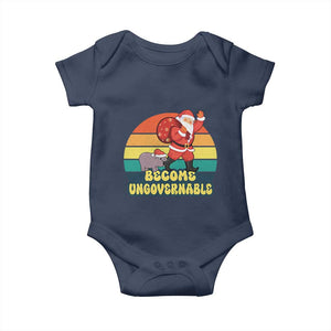 Funny Moo Deng Christmas Baby Onesie Become Ungovernable Xmas Santa TS11 Navy Print Your Wear