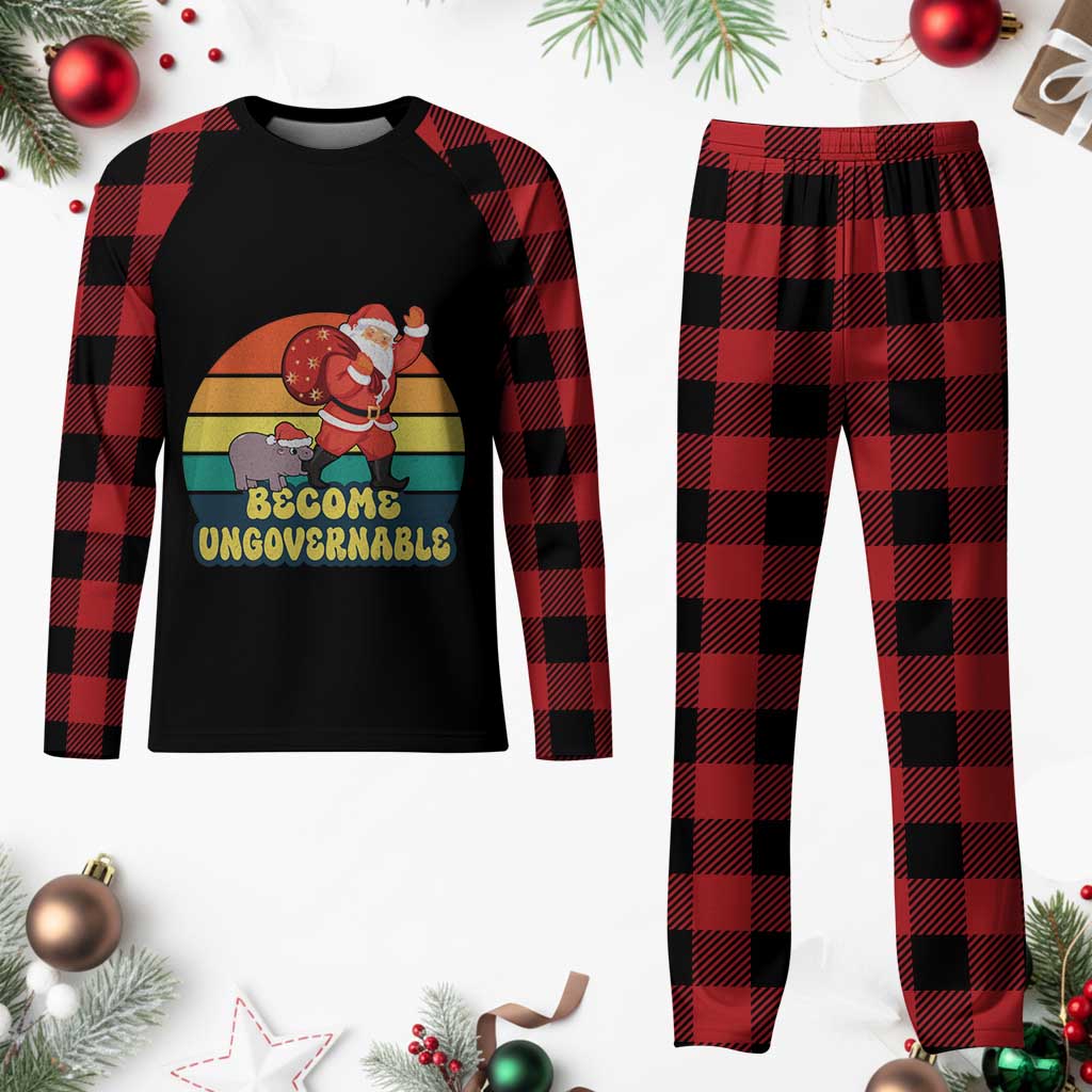 Funny Moo Deng Christmas Plaid Pajama Set Become Ungovernable Xmas Santa TS11 Buffalo Plaid Print Your Wear