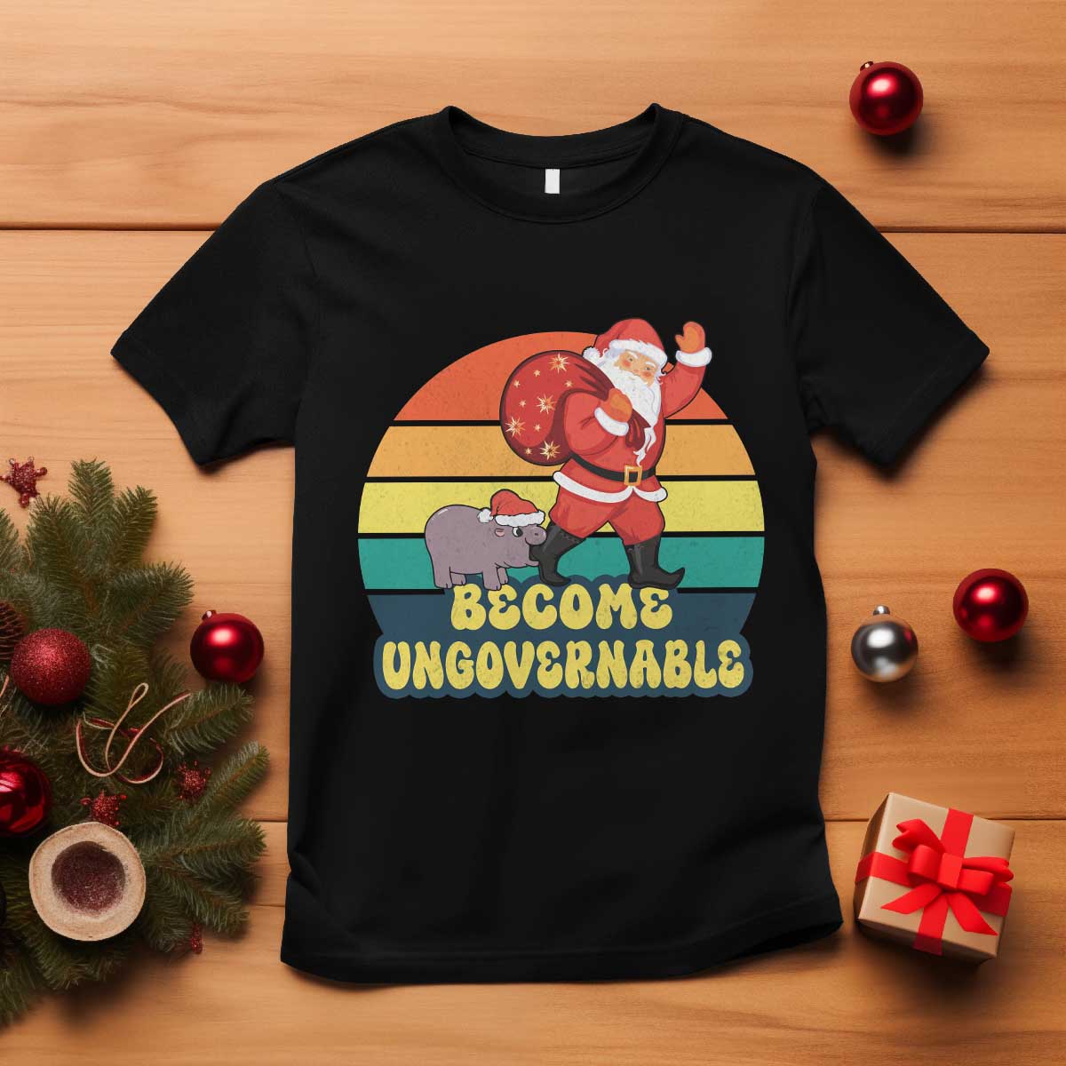 Funny Moo Deng Christmas T Shirt Become Ungovernable Xmas Santa TS11 Black Print Your Wear