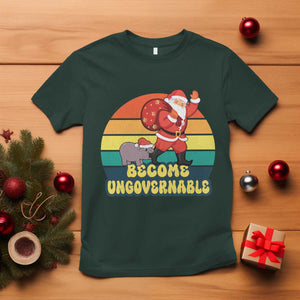 Funny Moo Deng Christmas T Shirt Become Ungovernable Xmas Santa TS11 Dark Forest Green Print Your Wear