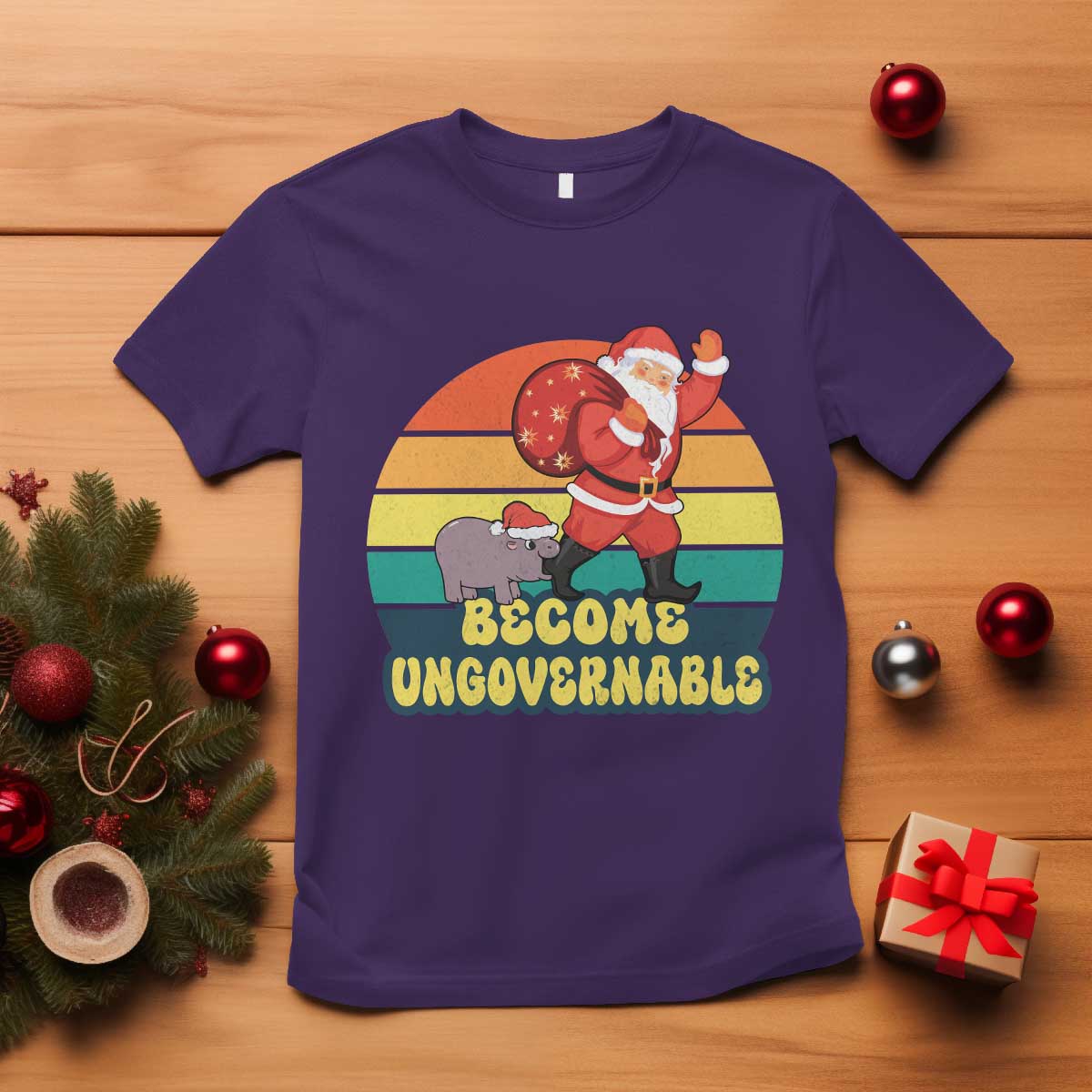 Funny Moo Deng Christmas T Shirt Become Ungovernable Xmas Santa TS11 Purple Print Your Wear