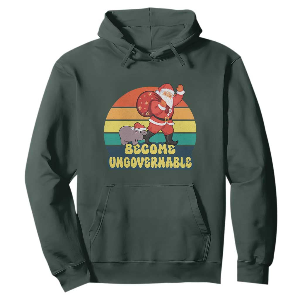 Funny Moo Deng Christmas Hoodie Become Ungovernable Xmas Santa TS11 Dark Forest Green Print Your Wear
