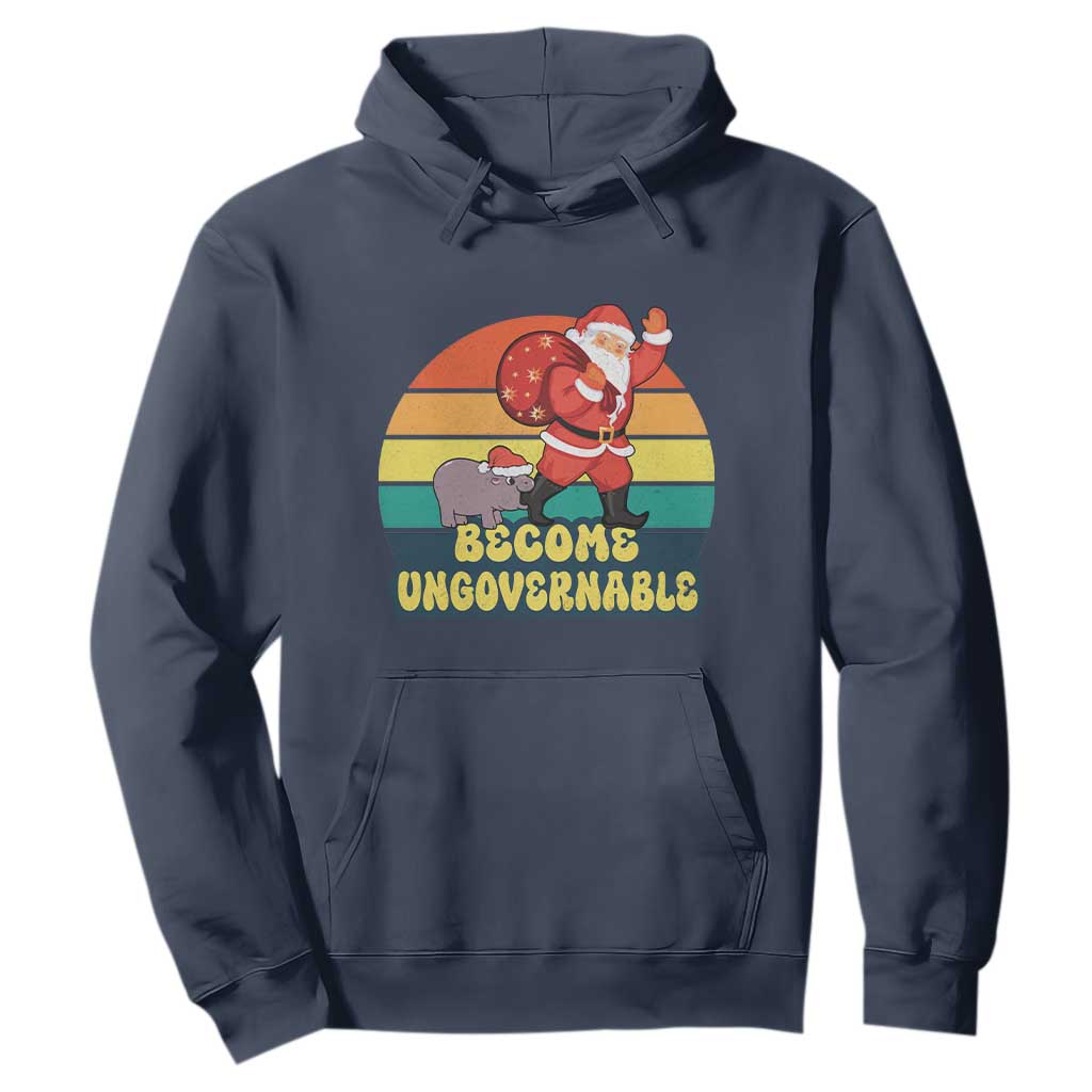 Funny Moo Deng Christmas Hoodie Become Ungovernable Xmas Santa TS11 Navy Print Your Wear