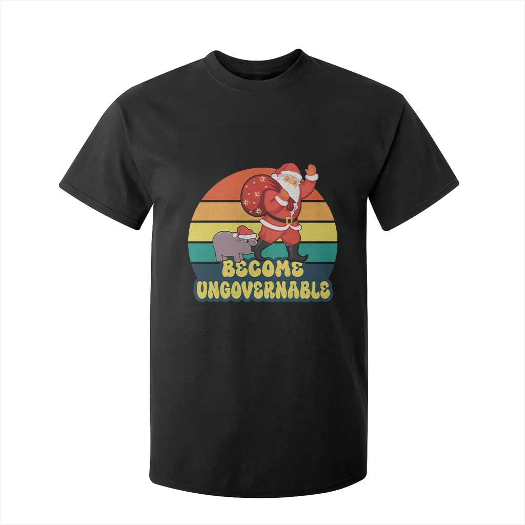 Funny Moo Deng Christmas T Shirt For Kid Become Ungovernable Xmas Santa TS11 Black Print Your Wear