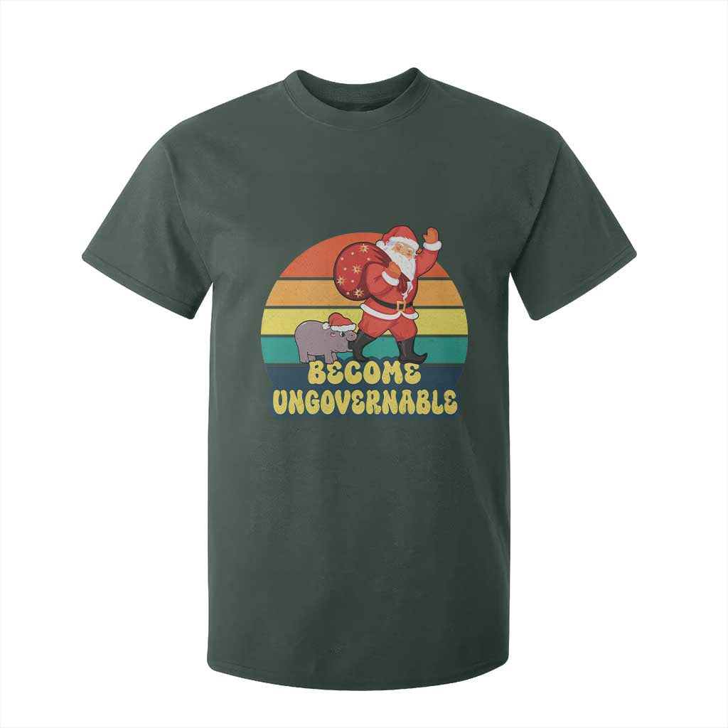 Funny Moo Deng Christmas T Shirt For Kid Become Ungovernable Xmas Santa TS11 Dark Forest Green Print Your Wear