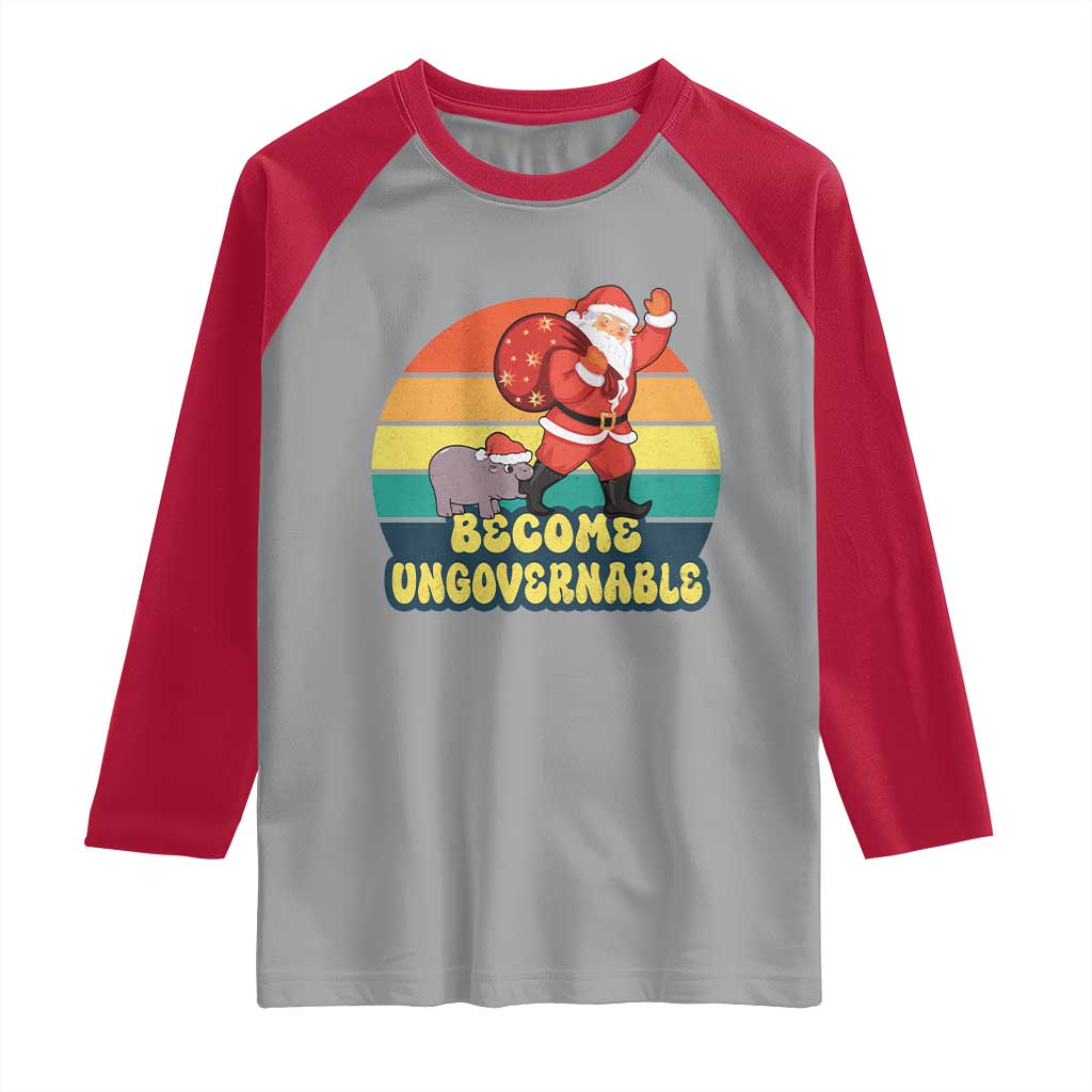 Funny Moo Deng Christmas Raglan Shirt Become Ungovernable Xmas Santa TS11 Sport Gray Red Print Your Wear