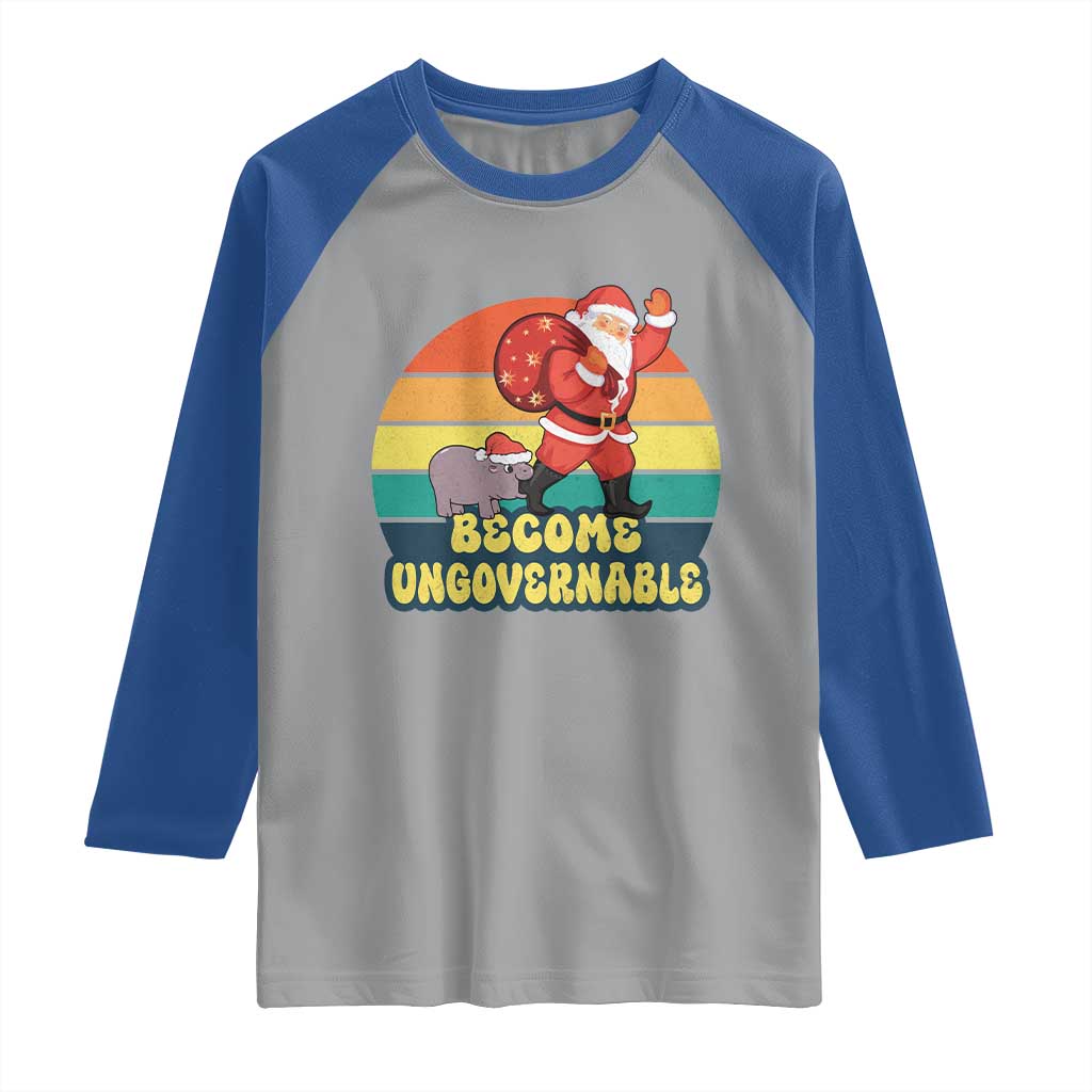 Funny Moo Deng Christmas Raglan Shirt Become Ungovernable Xmas Santa TS11 Sport Gray Royal Print Your Wear