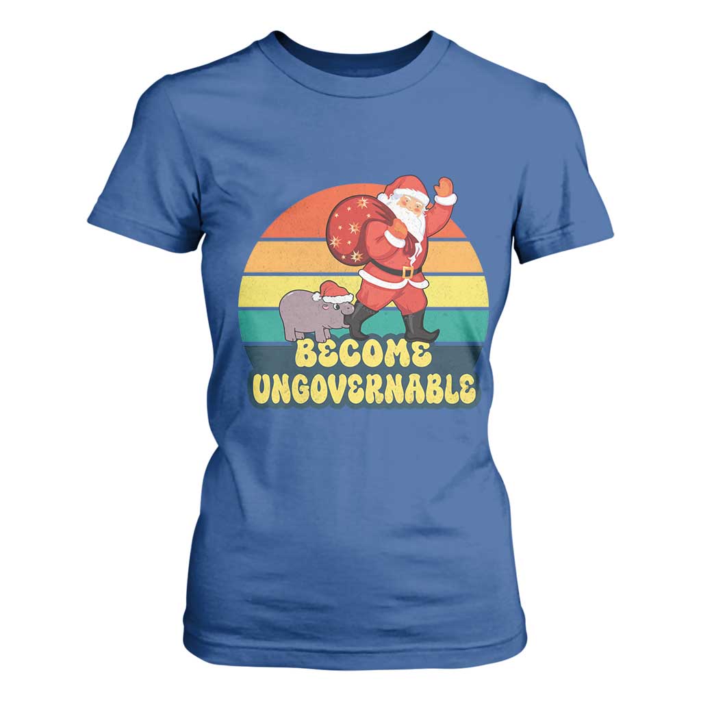 Funny Moo Deng Christmas T Shirt For Women Become Ungovernable Xmas Santa TS11 Royal Blue Print Your Wear