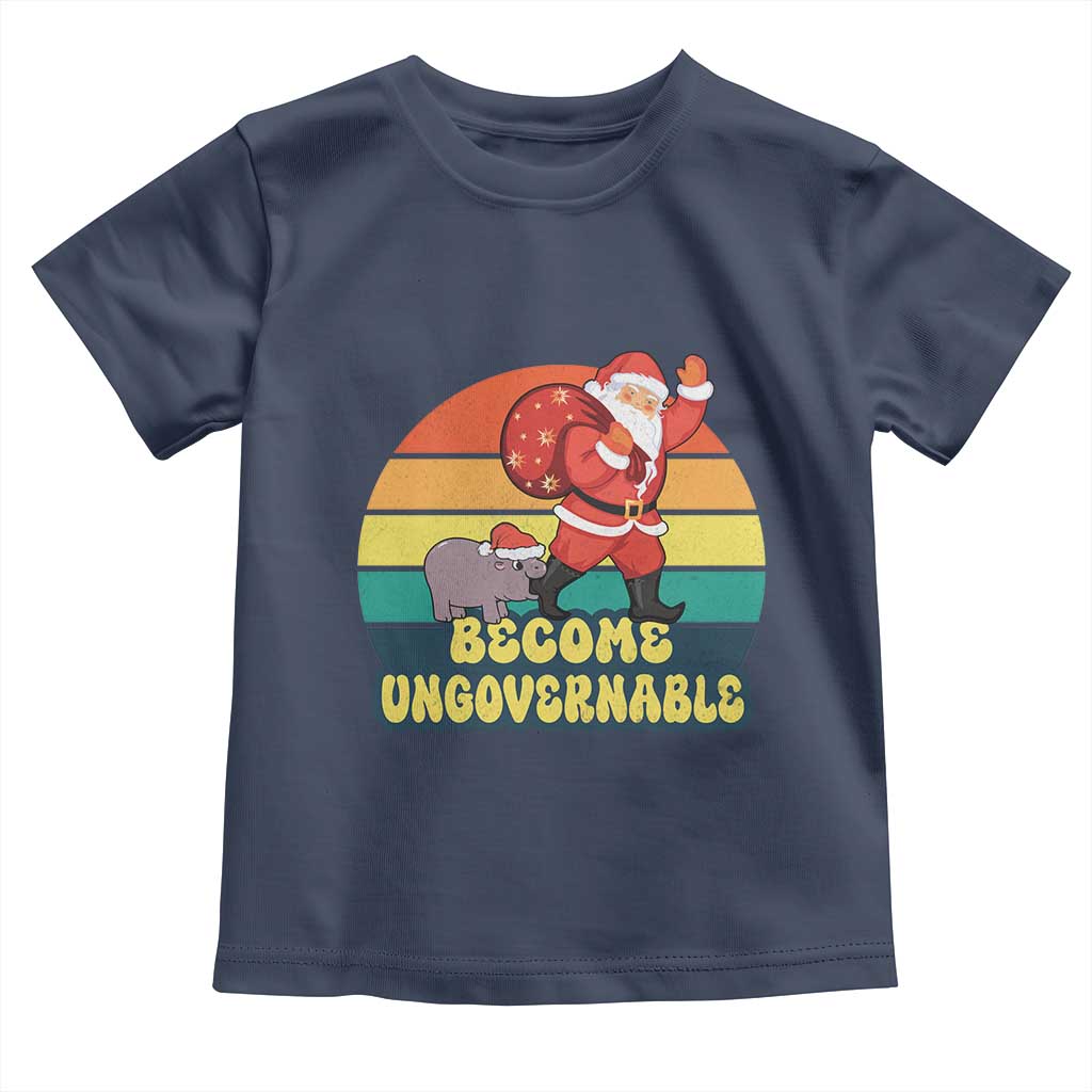 Funny Moo Deng Christmas Toddler T Shirt Become Ungovernable Xmas Santa TS11 Navy Print Your Wear