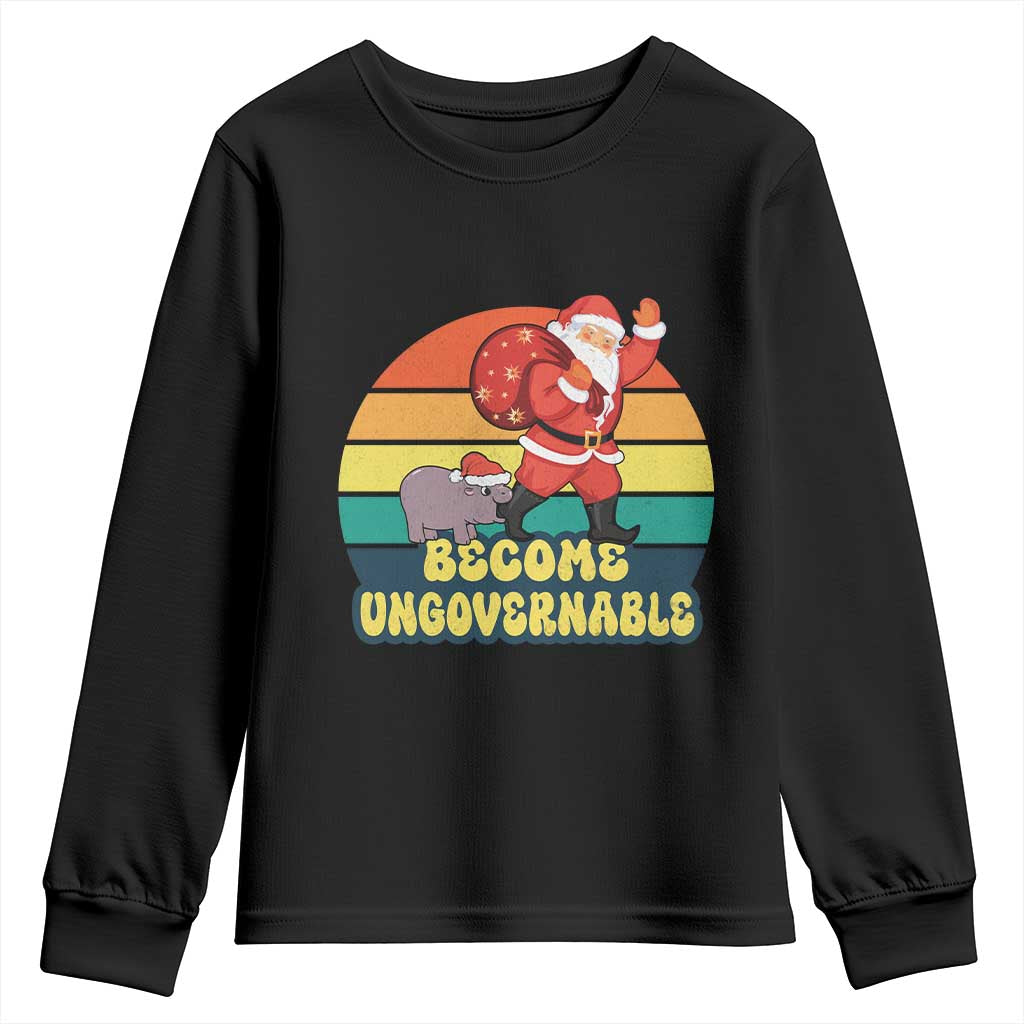 Funny Moo Deng Christmas Youth Sweatshirt Become Ungovernable Xmas Santa TS11 Black Print Your Wear