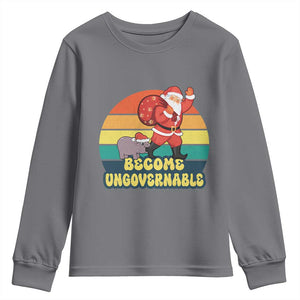 Funny Moo Deng Christmas Youth Sweatshirt Become Ungovernable Xmas Santa TS11 Charcoal Print Your Wear