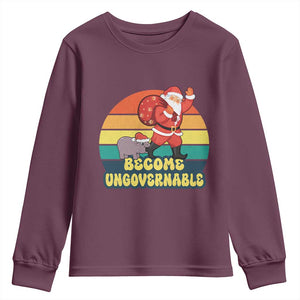 Funny Moo Deng Christmas Youth Sweatshirt Become Ungovernable Xmas Santa TS11 Maroon Print Your Wear