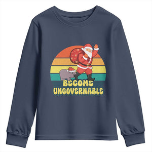 Funny Moo Deng Christmas Youth Sweatshirt Become Ungovernable Xmas Santa TS11 Navy Print Your Wear