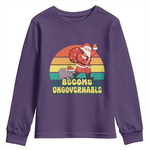 Funny Moo Deng Christmas Youth Sweatshirt Become Ungovernable Xmas Santa TS11 Purple Print Your Wear
