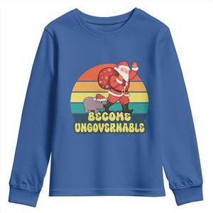 Funny Moo Deng Christmas Youth Sweatshirt Become Ungovernable Xmas Santa TS11 Royal Blue Print Your Wear