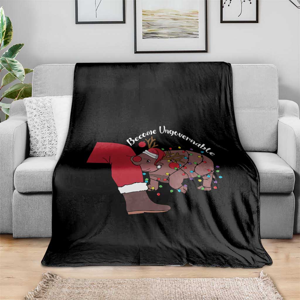 Funny Moo Deng Christmas Throw Blanket Become Ungovernable Reindeer Xmas Santa TS11 Print Your Wear