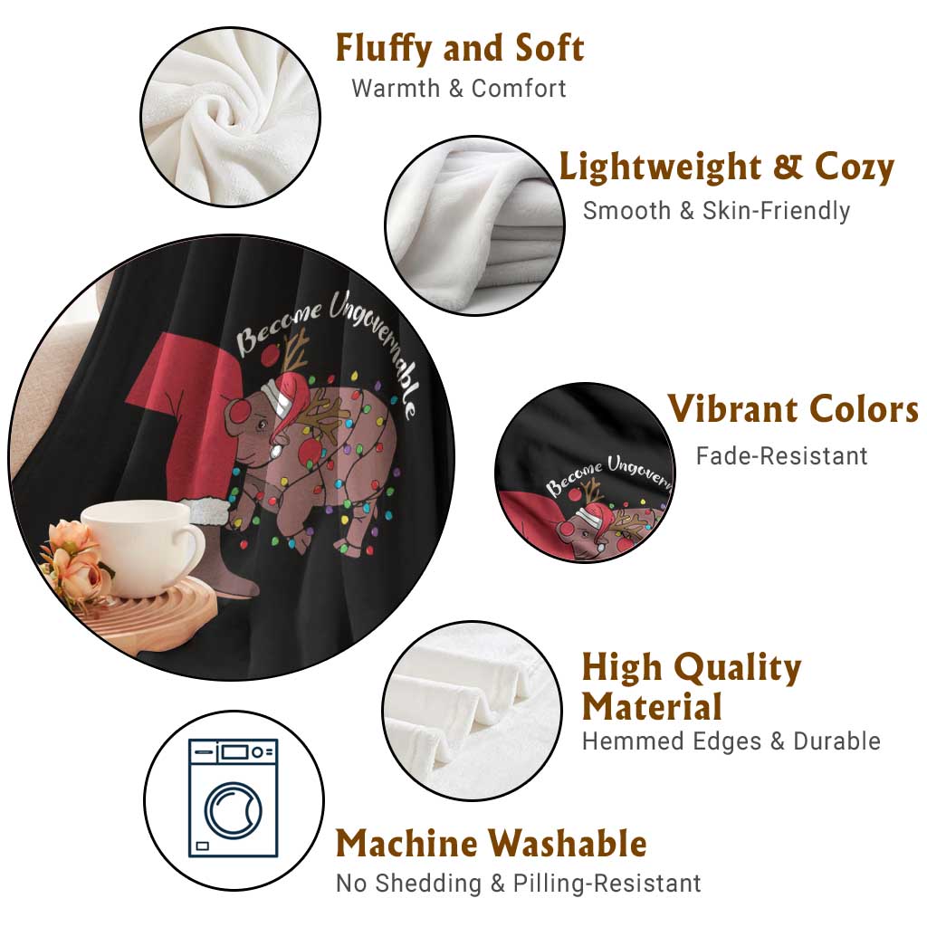 Funny Moo Deng Christmas Throw Blanket Become Ungovernable Reindeer Xmas Santa TS11 Print Your Wear