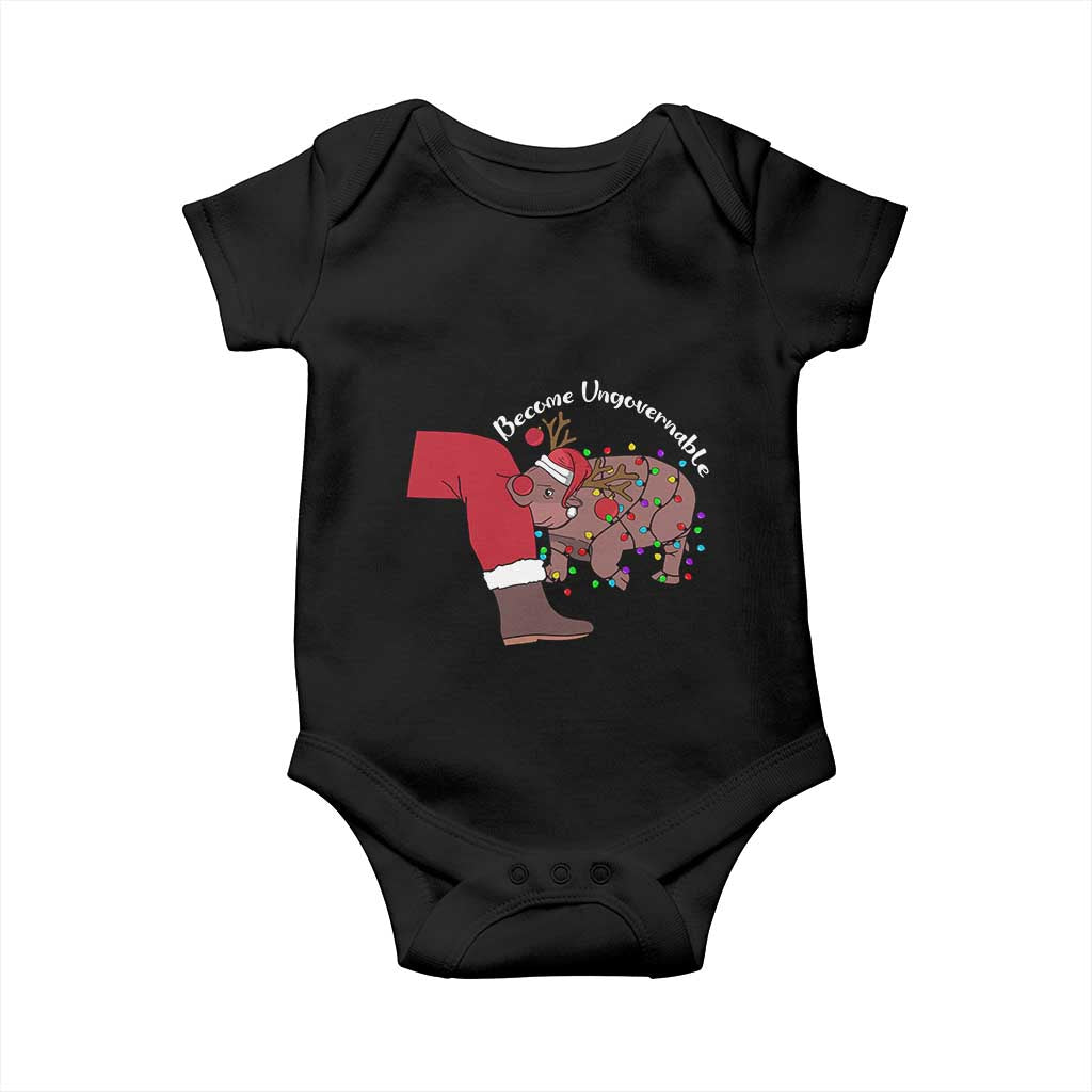 Funny Moo Deng Christmas Baby Onesie Become Ungovernable Reindeer Xmas Santa TS11 Black Print Your Wear