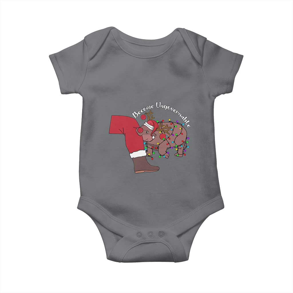 Funny Moo Deng Christmas Baby Onesie Become Ungovernable Reindeer Xmas Santa TS11 Charcoal Print Your Wear