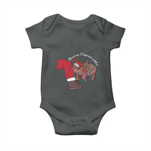 Funny Moo Deng Christmas Baby Onesie Become Ungovernable Reindeer Xmas Santa TS11 Dark Heather Print Your Wear