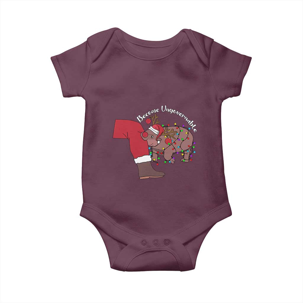 Funny Moo Deng Christmas Baby Onesie Become Ungovernable Reindeer Xmas Santa TS11 Maroon Print Your Wear