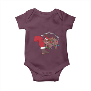 Funny Moo Deng Christmas Baby Onesie Become Ungovernable Reindeer Xmas Santa TS11 Maroon Print Your Wear