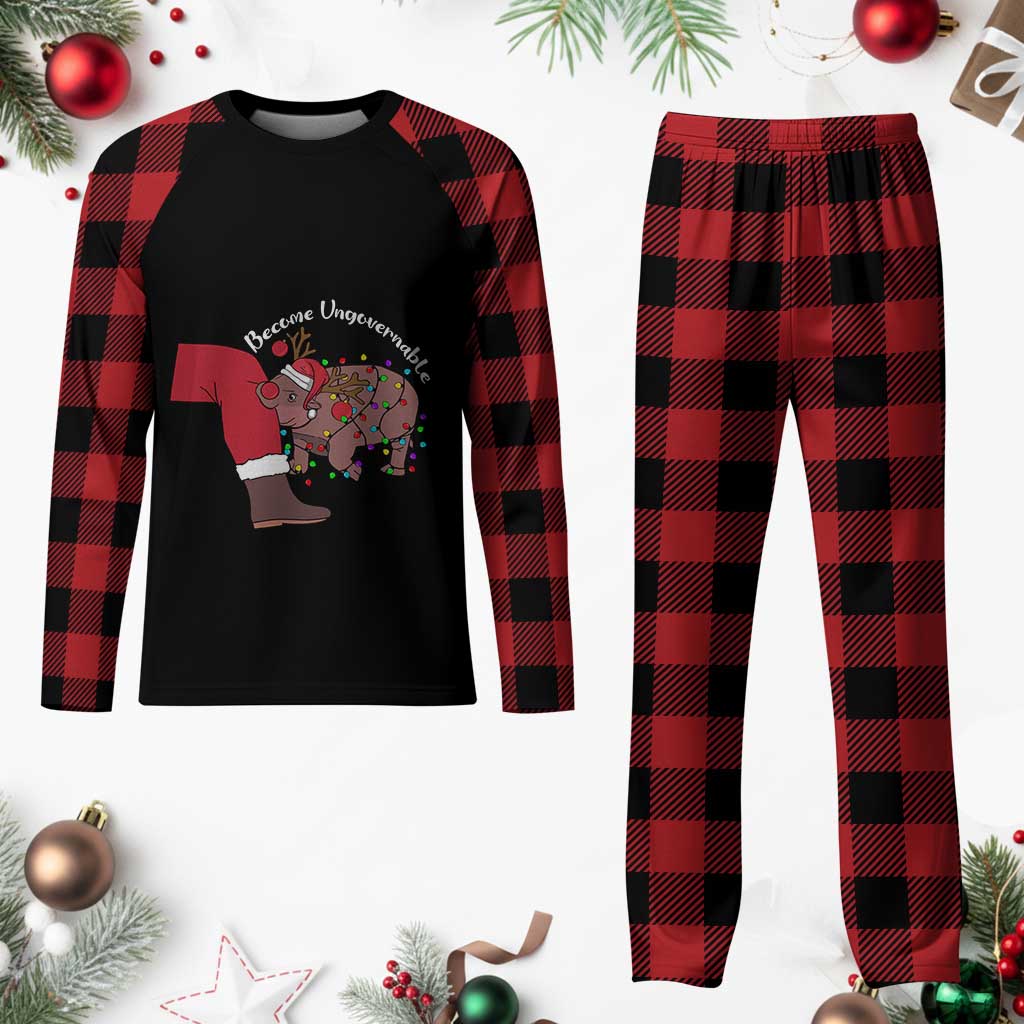 Funny Moo Deng Christmas Plaid Pajama Set Become Ungovernable Reindeer Xmas Santa TS11 Buffalo Plaid Print Your Wear