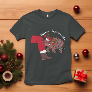 Funny Moo Deng Christmas T Shirt Become Ungovernable Reindeer Xmas Santa TS11 Dark Heather Print Your Wear