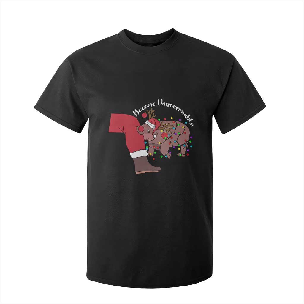 Funny Moo Deng Christmas T Shirt For Kid Become Ungovernable Reindeer Xmas Santa TS11 Black Print Your Wear