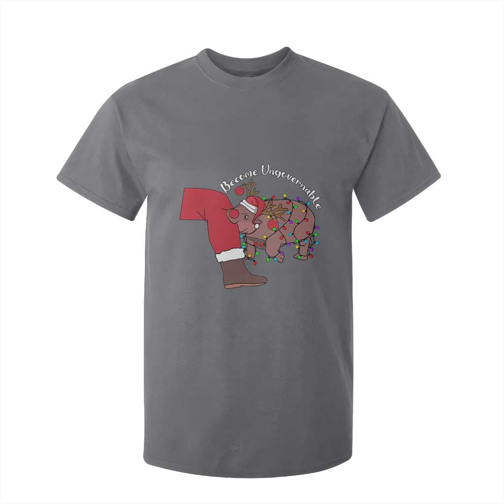 Funny Moo Deng Christmas T Shirt For Kid Become Ungovernable Reindeer Xmas Santa TS11 Charcoal Print Your Wear