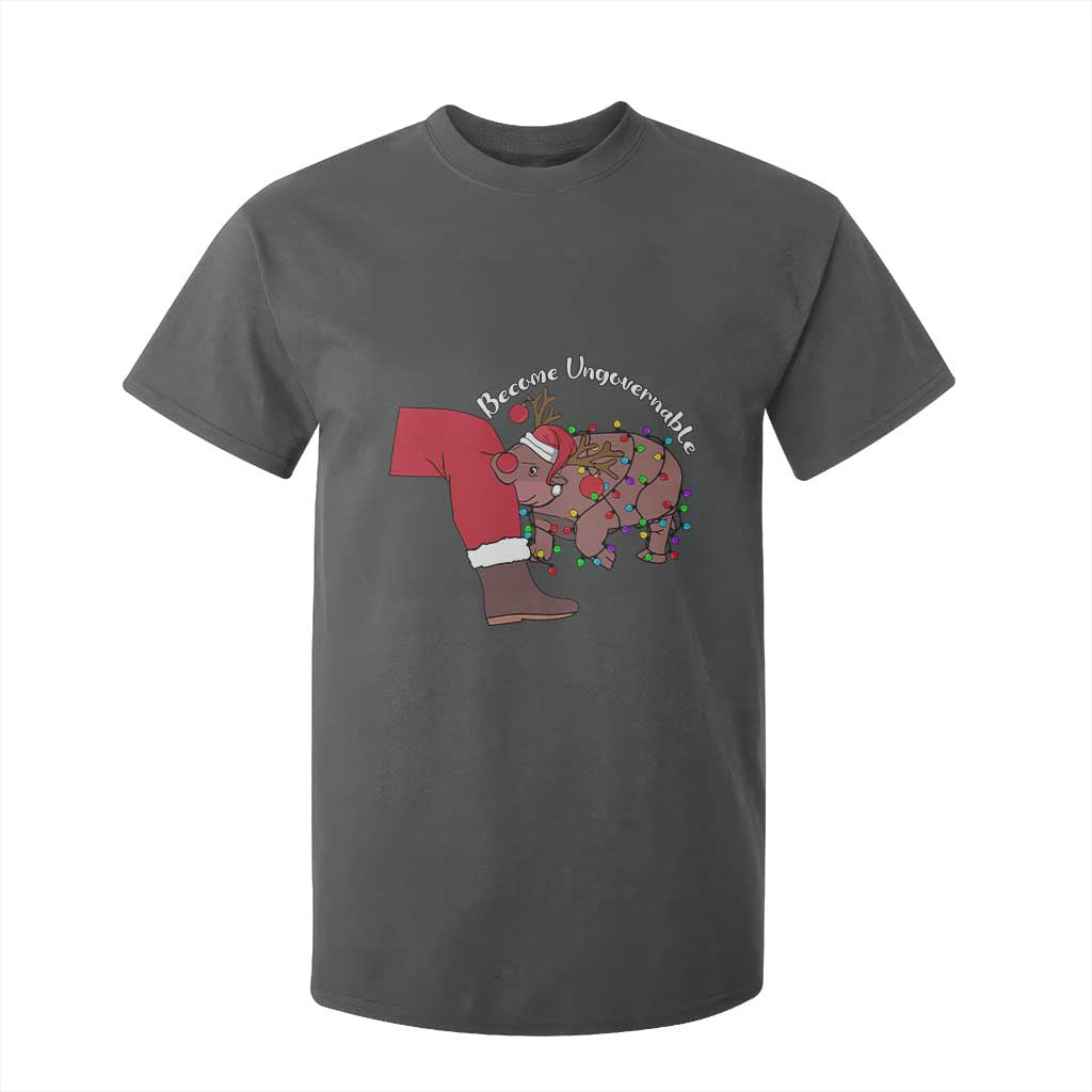 Funny Moo Deng Christmas T Shirt For Kid Become Ungovernable Reindeer Xmas Santa TS11 Dark Heather Print Your Wear