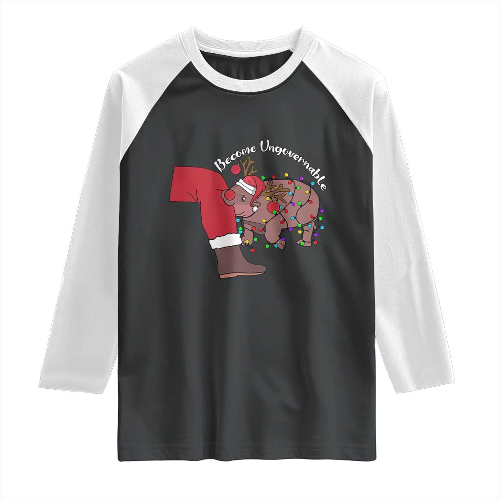 Funny Moo Deng Christmas Raglan Shirt Become Ungovernable Reindeer Xmas Santa TS11 Black White Print Your Wear