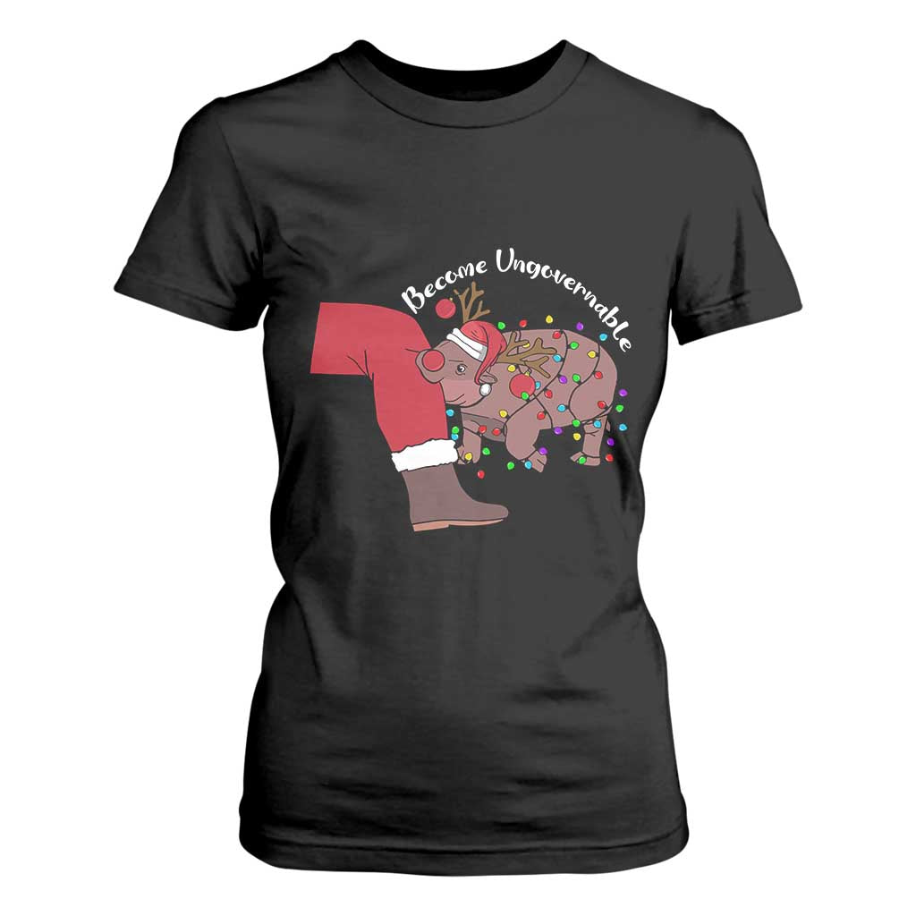 Funny Moo Deng Christmas T Shirt For Women Become Ungovernable Reindeer Xmas Santa TS11 Black Print Your Wear