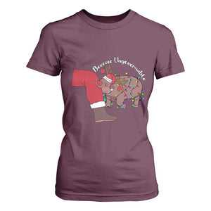 Funny Moo Deng Christmas T Shirt For Women Become Ungovernable Reindeer Xmas Santa TS11 Maroon Print Your Wear