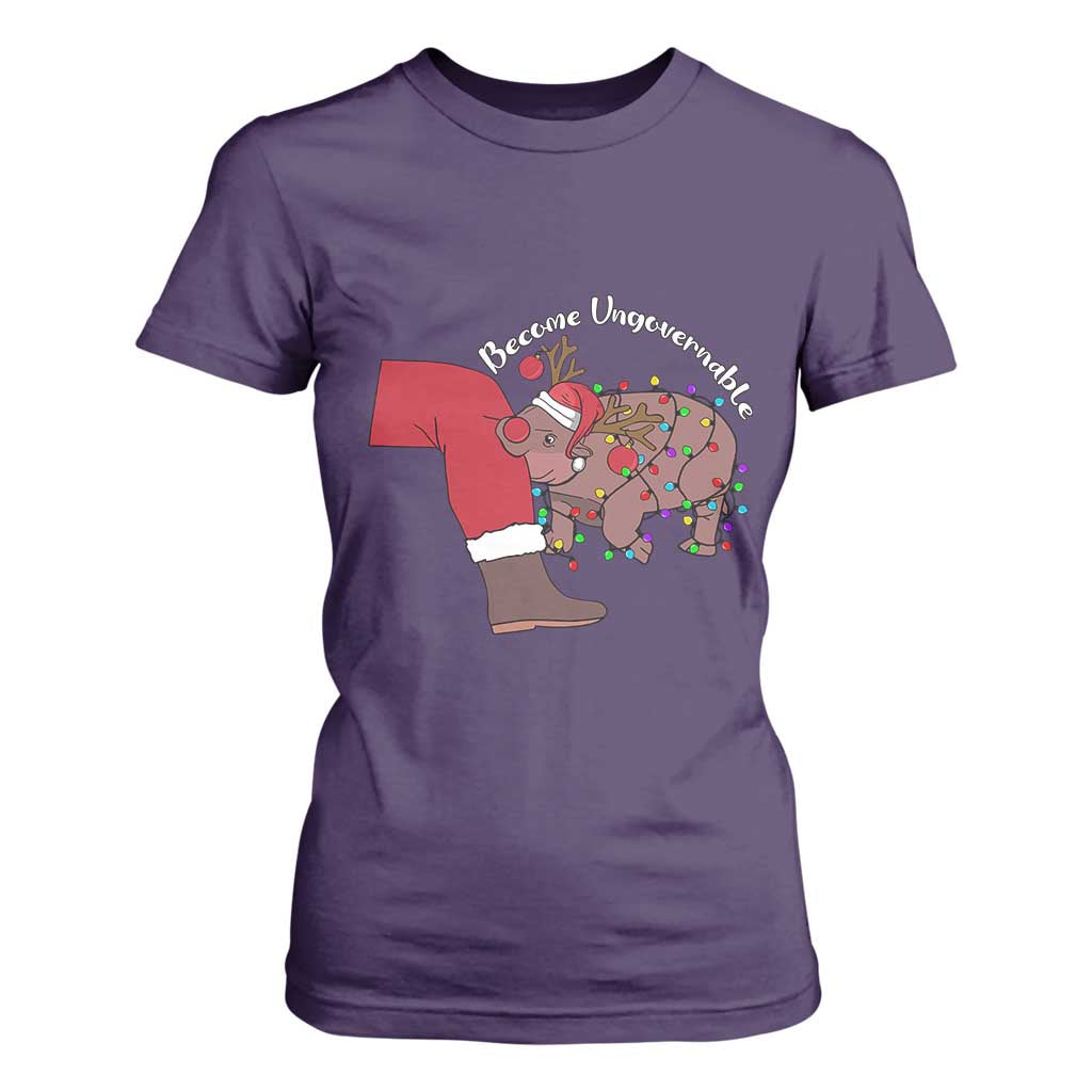 Funny Moo Deng Christmas T Shirt For Women Become Ungovernable Reindeer Xmas Santa TS11 Purple Print Your Wear