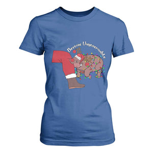 Funny Moo Deng Christmas T Shirt For Women Become Ungovernable Reindeer Xmas Santa TS11 Royal Blue Print Your Wear