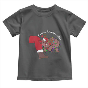 Funny Moo Deng Christmas Toddler T Shirt Become Ungovernable Reindeer Xmas Santa TS11 Dark Heather Print Your Wear