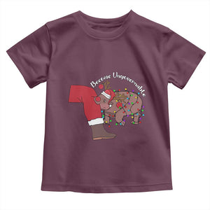 Funny Moo Deng Christmas Toddler T Shirt Become Ungovernable Reindeer Xmas Santa TS11 Maroon Print Your Wear