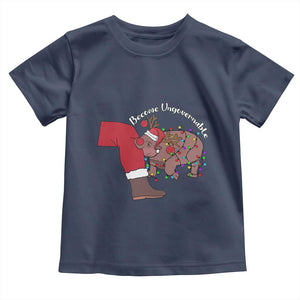 Funny Moo Deng Christmas Toddler T Shirt Become Ungovernable Reindeer Xmas Santa TS11 Navy Print Your Wear