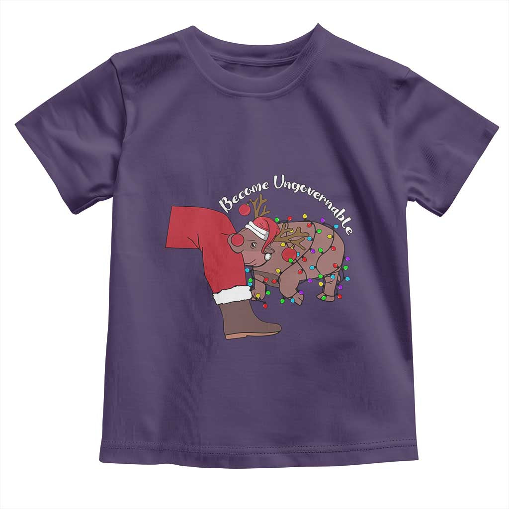 Funny Moo Deng Christmas Toddler T Shirt Become Ungovernable Reindeer Xmas Santa TS11 Purple Print Your Wear