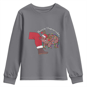 Funny Moo Deng Christmas Youth Sweatshirt Become Ungovernable Reindeer Xmas Santa TS11 Charcoal Print Your Wear