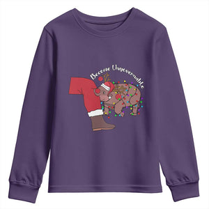Funny Moo Deng Christmas Youth Sweatshirt Become Ungovernable Reindeer Xmas Santa TS11 Purple Print Your Wear