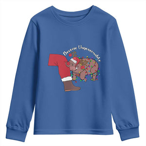 Funny Moo Deng Christmas Youth Sweatshirt Become Ungovernable Reindeer Xmas Santa TS11 Royal Blue Print Your Wear