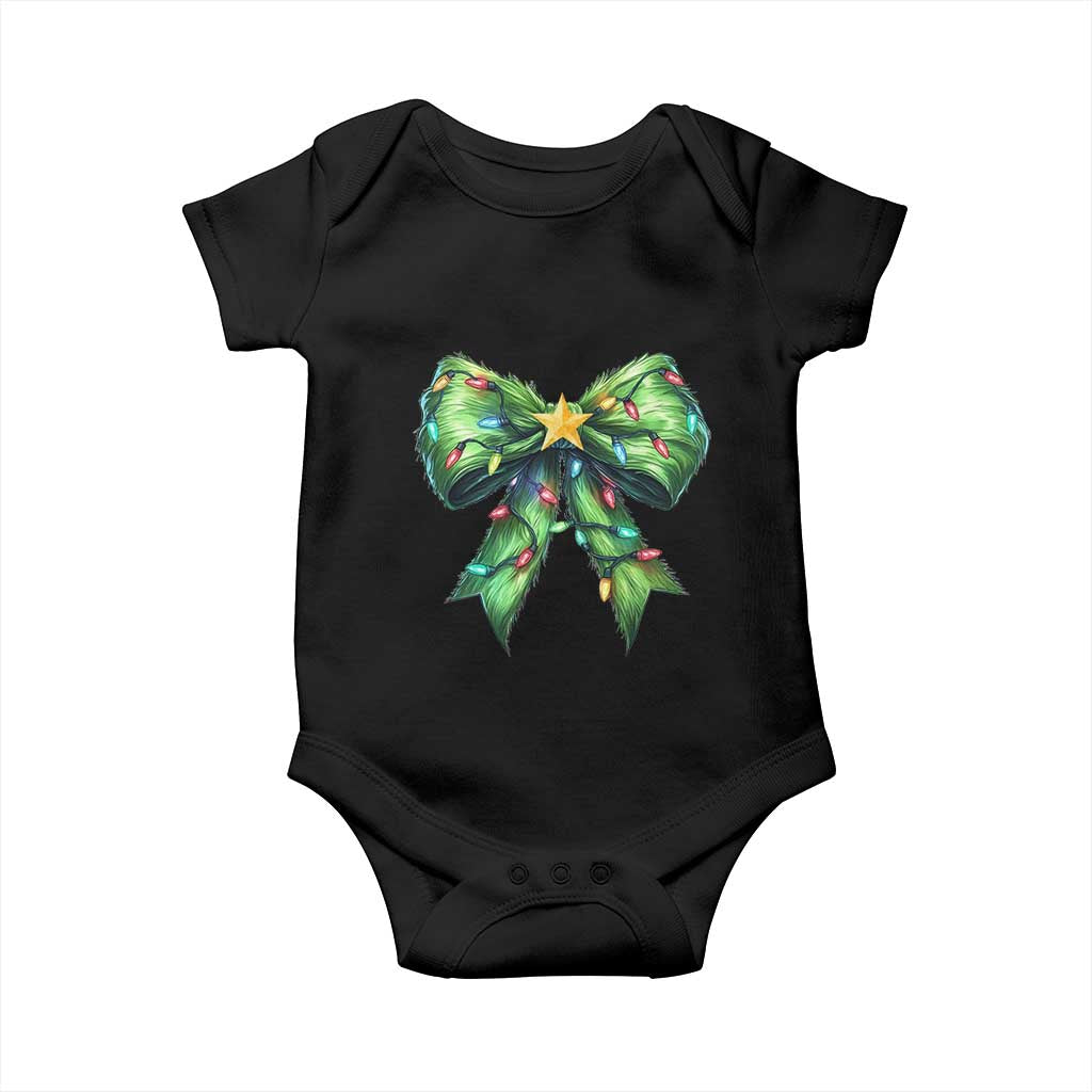 Funny Christmas Coquette Baby Onesie Green Xmas Tree Bow TS11 Black Print Your Wear