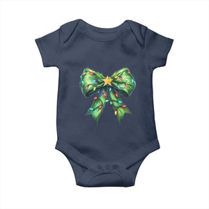 Funny Christmas Coquette Baby Onesie Green Xmas Tree Bow TS11 Navy Print Your Wear