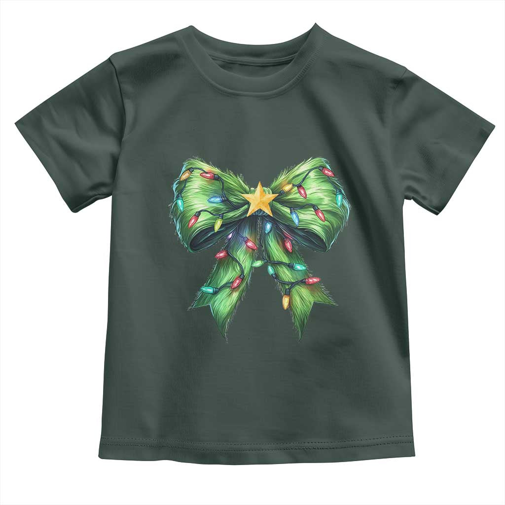 Funny Christmas Coquette Baby Shirt Green Xmas Tree Bow TS11 Dark Forest Green Print Your Wear