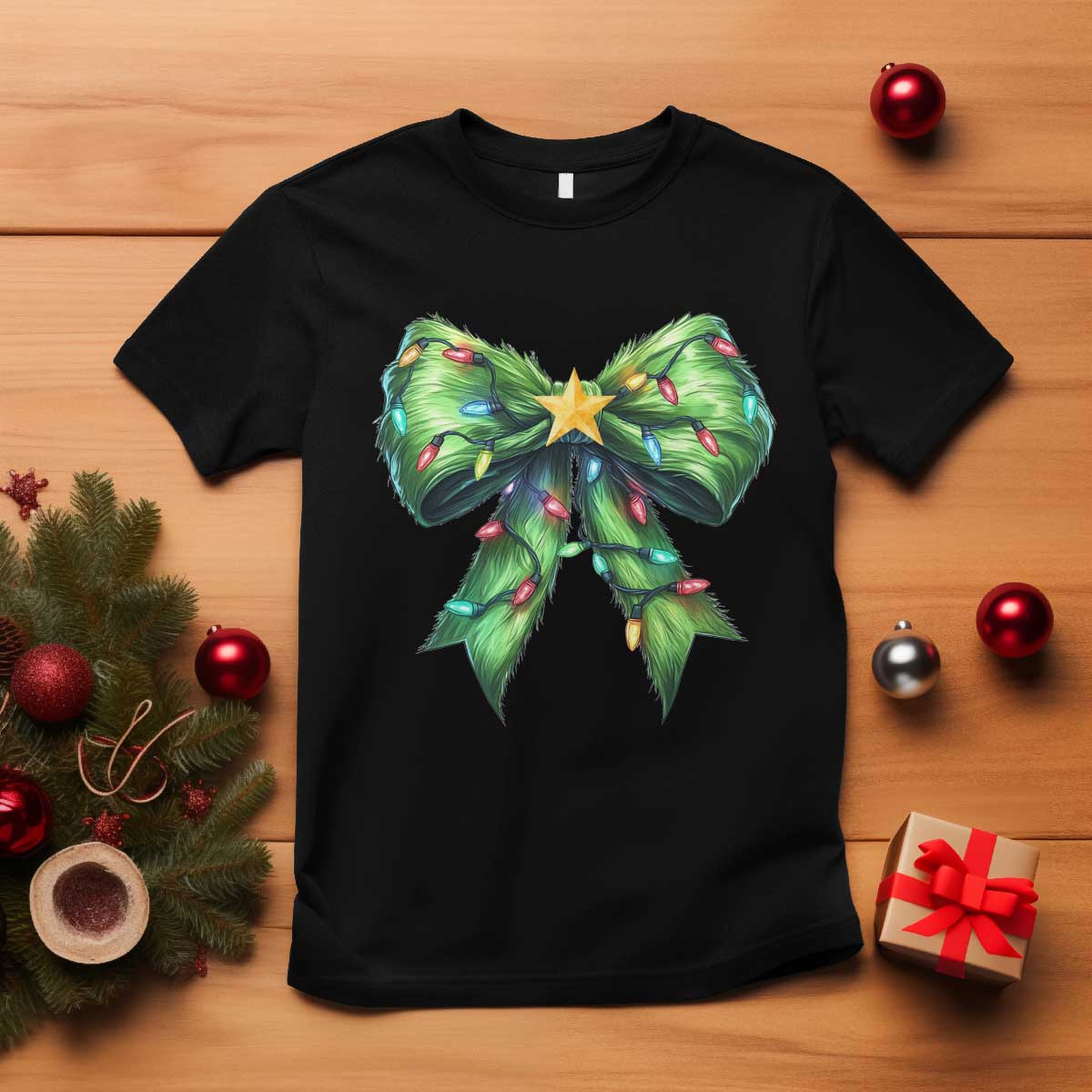 Funny Christmas Coquette T Shirt Green Xmas Tree Bow TS11 Black Print Your Wear