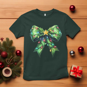 Funny Christmas Coquette T Shirt Green Xmas Tree Bow TS11 Dark Forest Green Print Your Wear