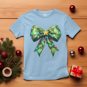Funny Christmas Coquette T Shirt Green Xmas Tree Bow TS11 Light Blue Print Your Wear
