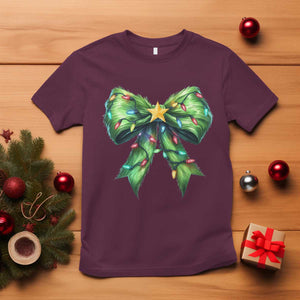 Funny Christmas Coquette T Shirt Green Xmas Tree Bow TS11 Maroon Print Your Wear